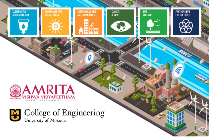 Illustration with logos for Mizzou Engineering and Amrita Vishwa Vidyapeetham