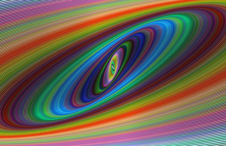Illustration depicting a rainbow-colored vortex