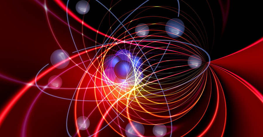 Graphic of atoms and radio waves.