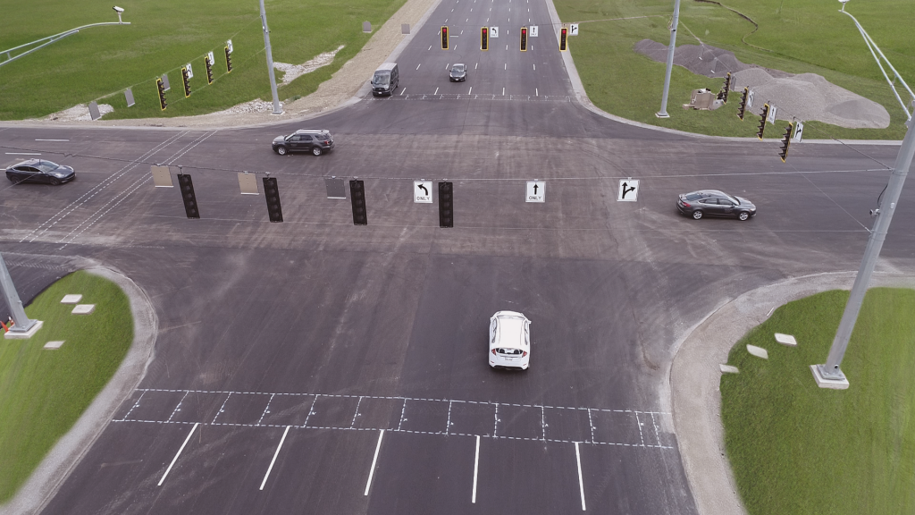 Intersection at the Transportation Research Center working on Autonomous Vehicle Testing