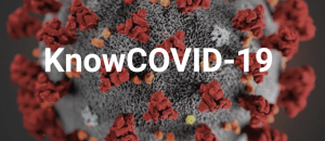 A CDC image of COVID-19 virus with the words "KnowCOVID-19"