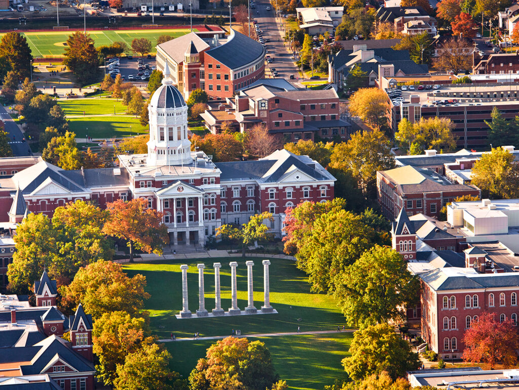 Aerial photo of University of Missouri campus