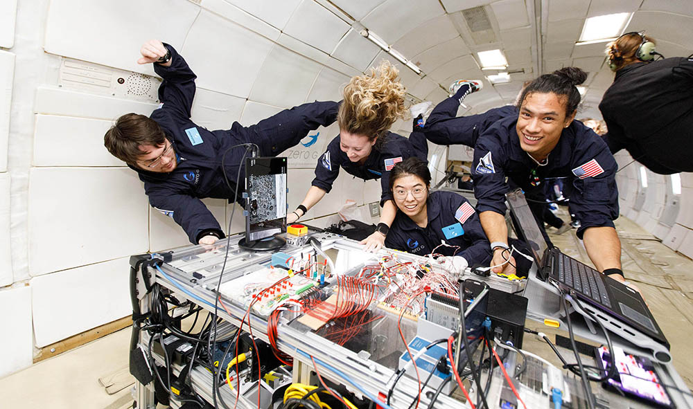Students in zero gravity