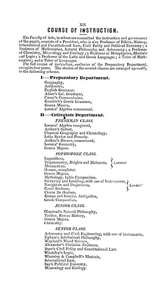 1849 Course Catalog with first engineering course