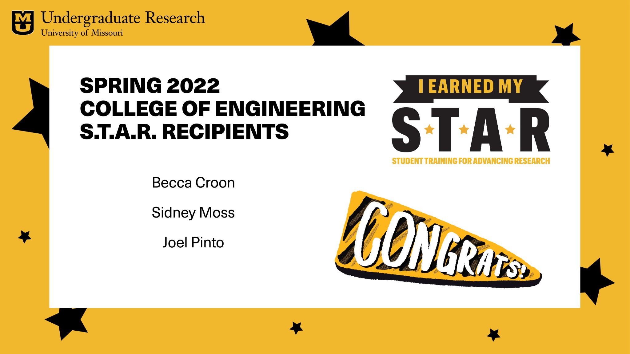 Three Mizzou Engineers Earn S.T.A.R. Recognition // Mizzou Engineering