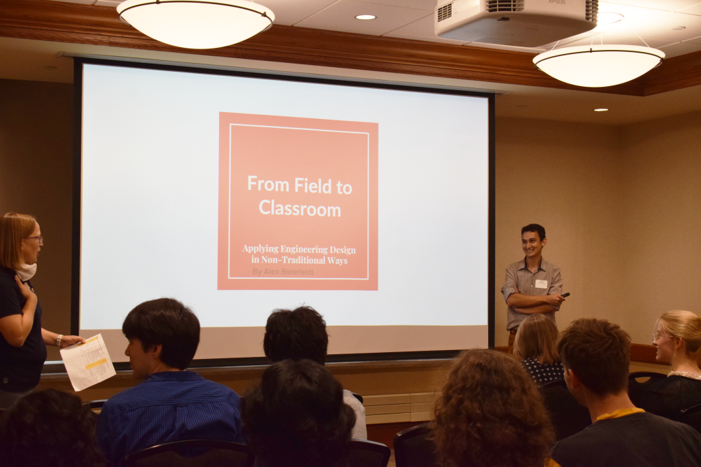 Alex Bielefeldt presenting his research, "From the Field to the Classroom: Applying Engineering Designs in Non-Traditional Ways""