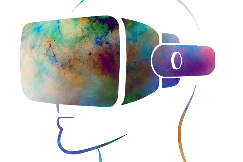 Drawing of head wearing VR goggles