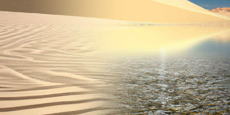 An example of 3D modeling and animation used to create a photo of water and sand.