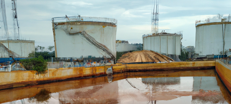 Image of industrial site with polluted storage pond