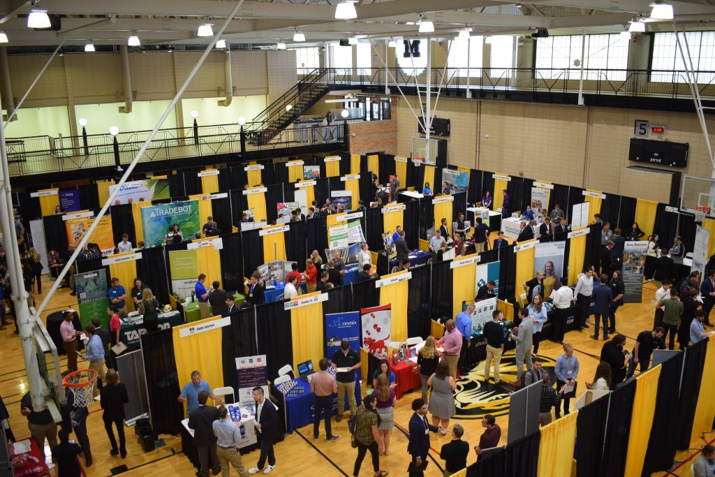 Image of Career Fair with attendees, booths