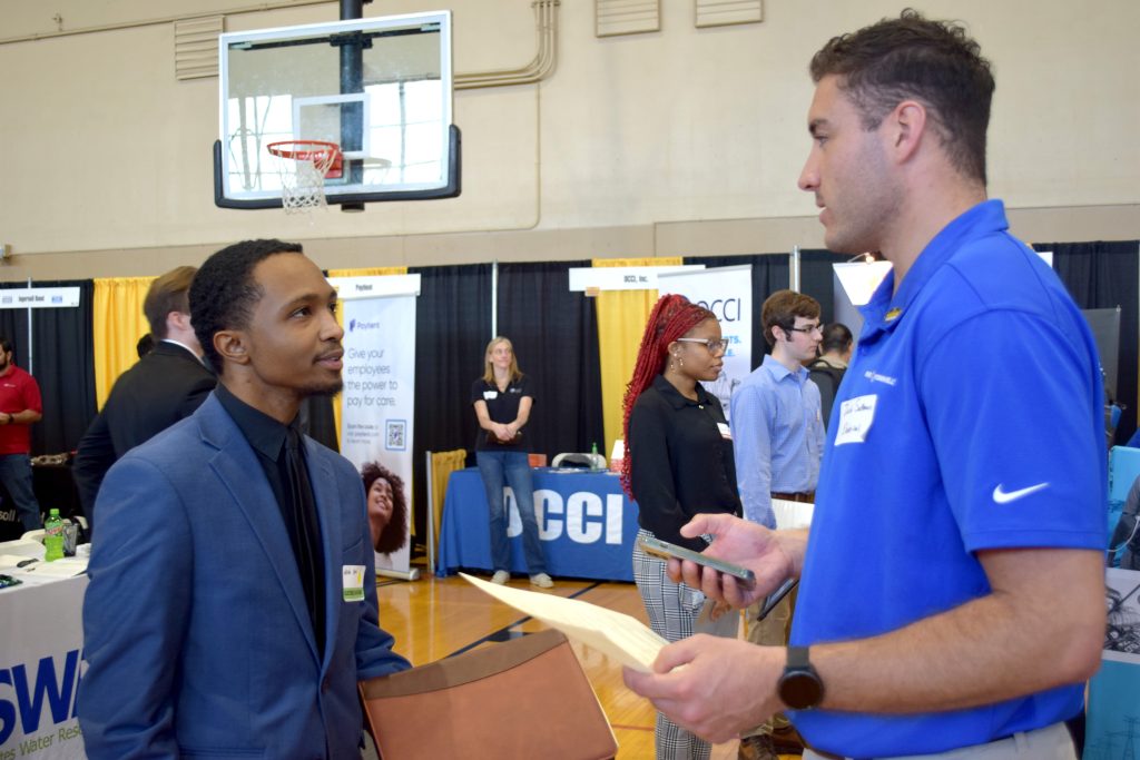 Noah Evans, a mathematics major, came to the Engineering Career Fair because he wants to find an internship and gain experience in electrical engineering.