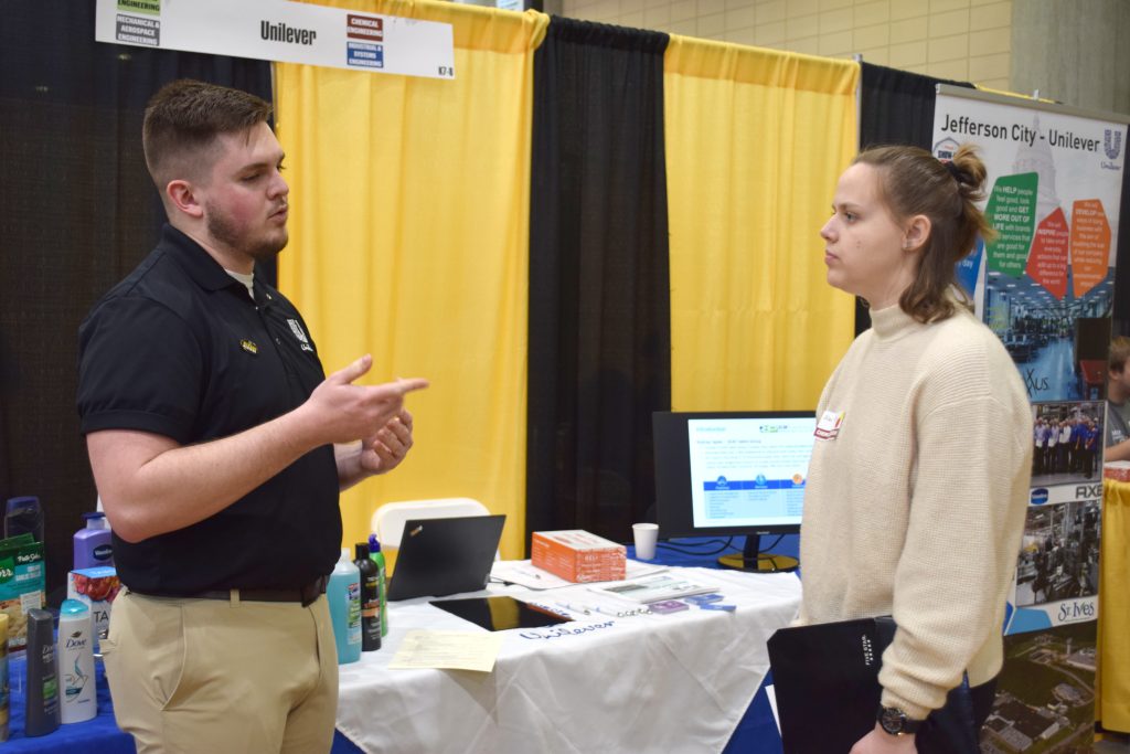 Alex Boyd, a chemical engineering student, was at the career fair to look for internships and co-ops, in addition to practice networking with employers.