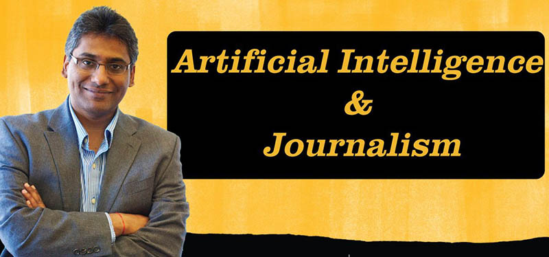 A photo of Prasad Calyam in front of background that says "Artificial Intelligence. & Journalism" 