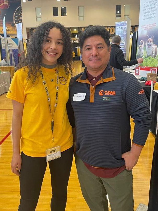 Brooke Becker, mechanical engineering major, ran into Enrique Chavez Jr., her boss from a previous internship at Central States Water Resources, which she said she loved working for.
