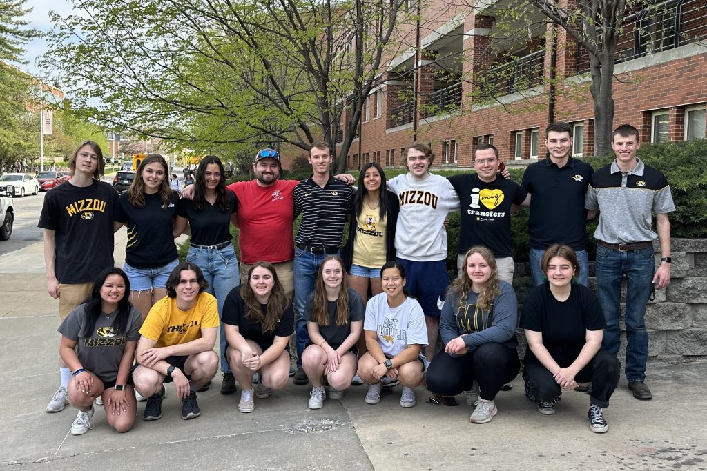 The Steel Bridge and Concrete Canoe teams outside of Lafferre Hall before leaving for the competition at Kansas State University.