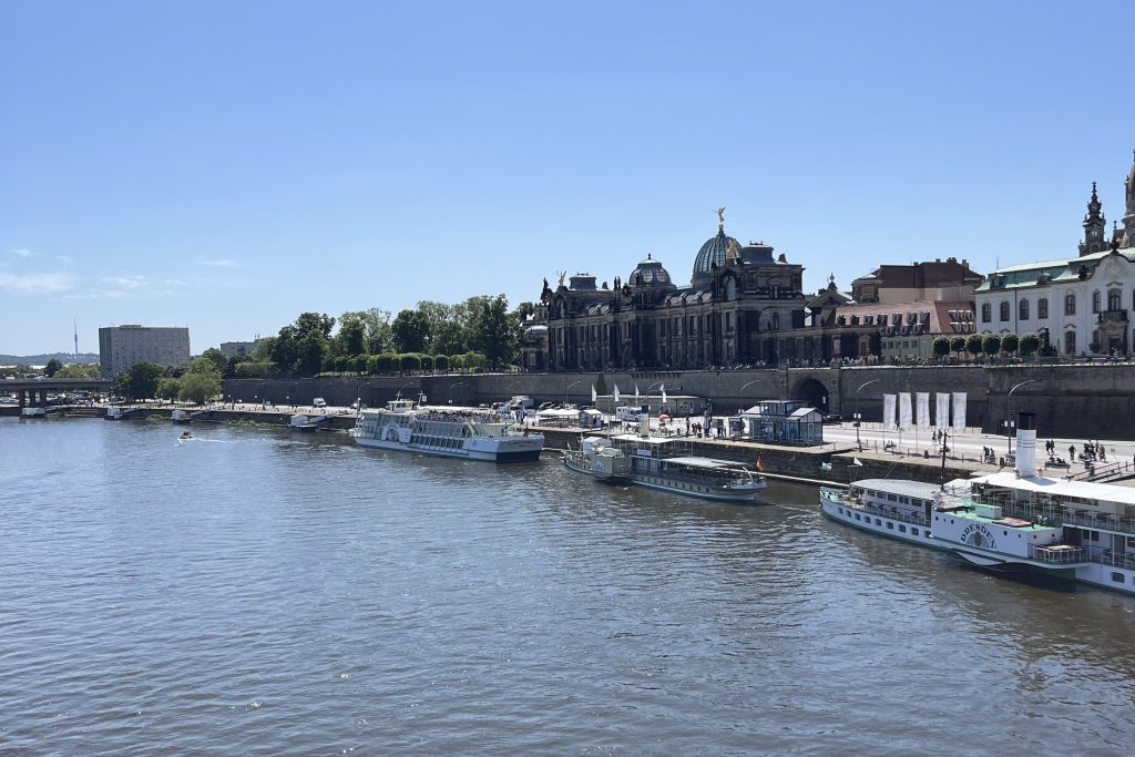 Crossing the Elbe River into the historic city center of Dresden, Germany