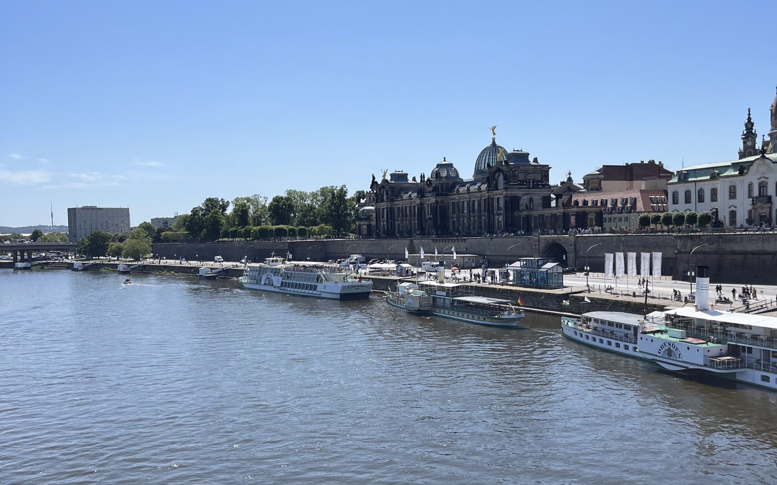 Crossing the Elbe River into the historic city center of Dresden, Germany