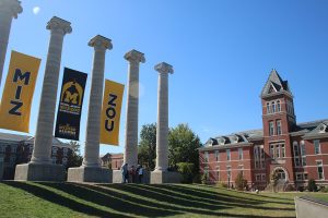 Lafferre Hall with columns in the forefront