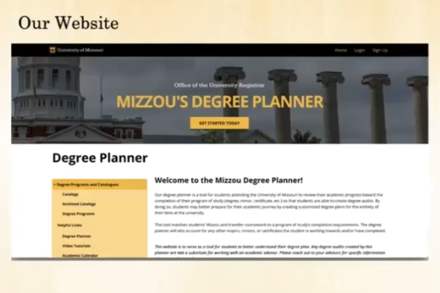 A screenshot of the capstone group's degree planner