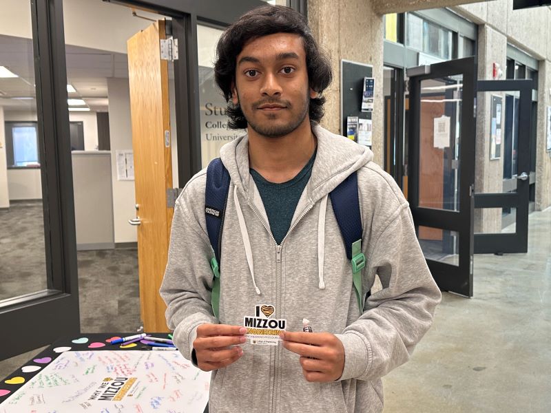 Student with "I love Mizzou Engineering" Sticker
