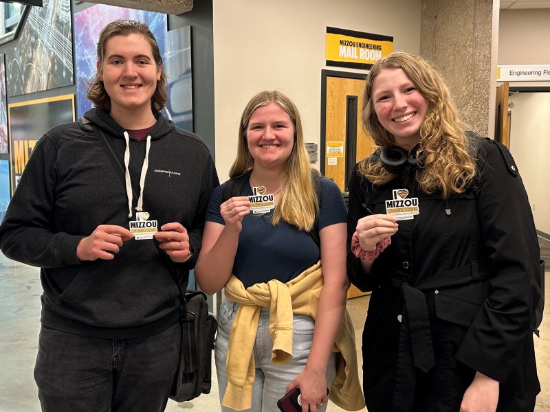 Students with "I love Mizzou Engineering" Sticker
