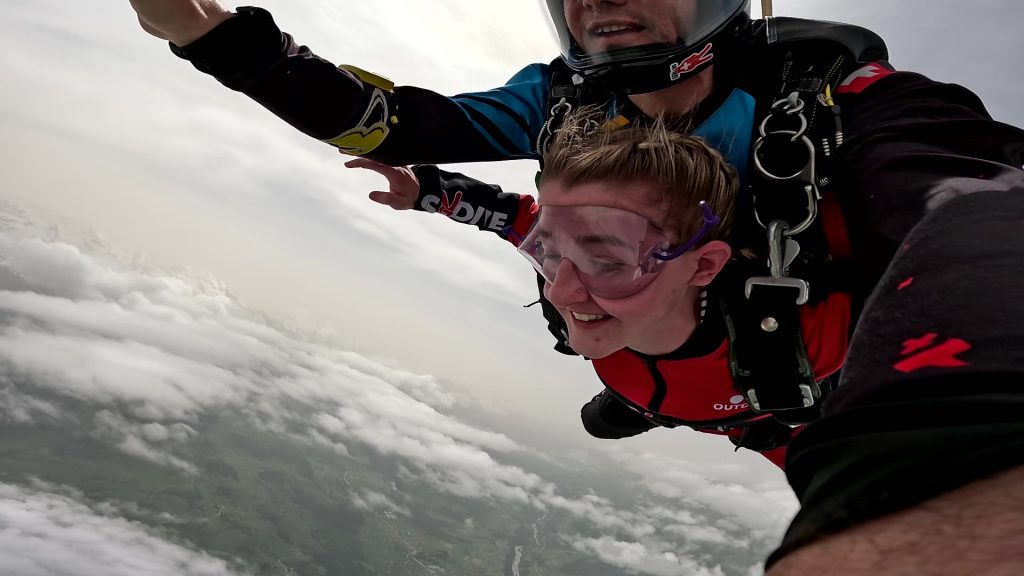 Claire Fanning skydiving