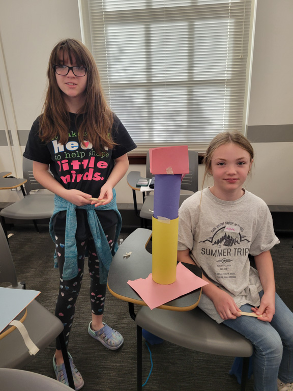 Girls with tower at Girl Scout Day 2024