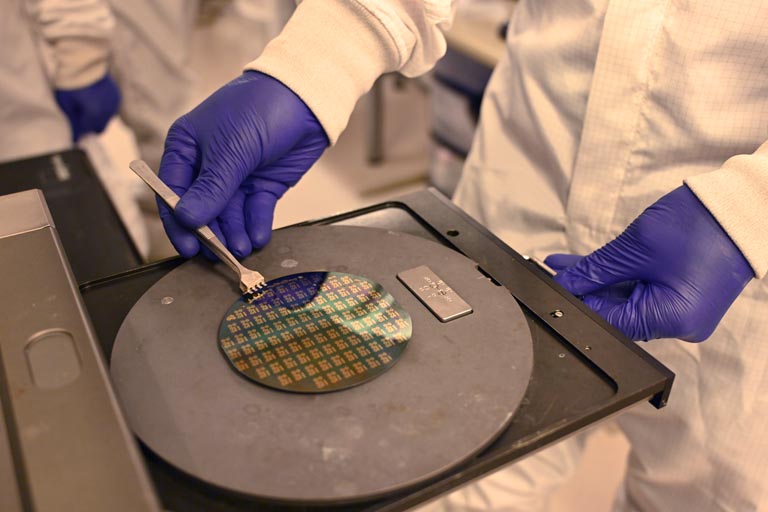 Student practicing semiconductor fabrication techniques