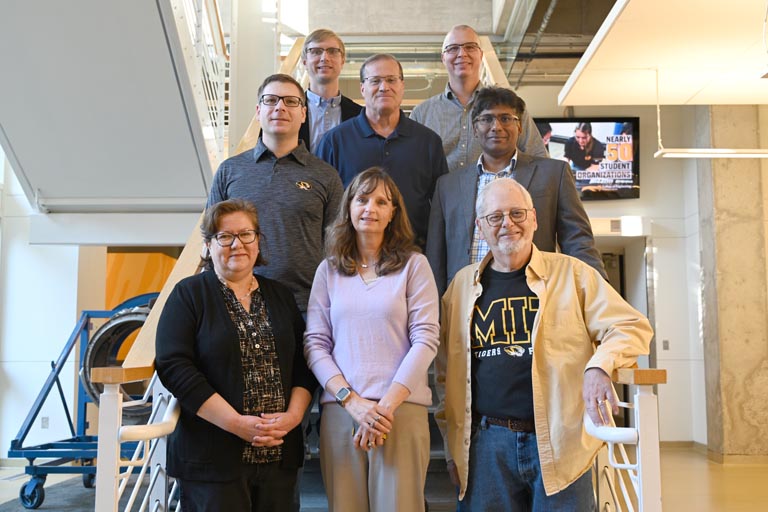 The multidisciplinary team consists of faculty from Mechanical Engineering (Matt Maschmann), Chemical and Biomedical Engineering (Matthias Young, Sheila Grant and David Grant) and Electrical Engineering and Computer Science (Jianlin Cheng [not pictured], James Keller, Filiz Bunyak and Prasad Calyam).