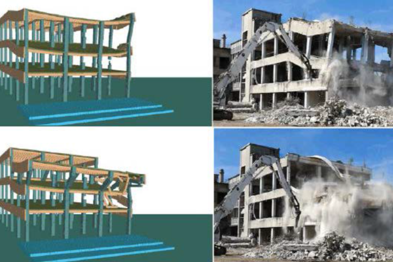 Building collapse compared to model