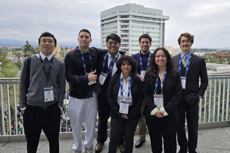 Top row from left: Alec Chang, Giancarlo Braz Danniballe de Salles, John Victor Lin (President), Matheus Alexandre Moura Sales (Treasurer), Brandon Gomes. Bottom row from left: Jazmin Renteria Gonzalez (Academic Excellence Chair), Alondra Conchas-Sanchez (Public Relations Chair)