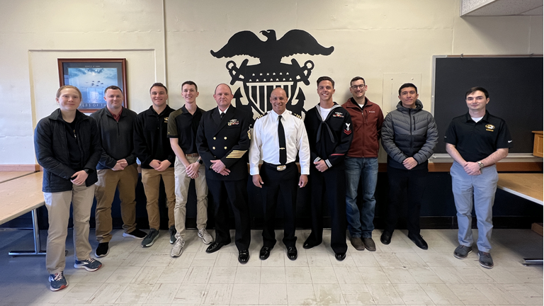 Crew members of USS Missouri with midshipmen of Mizzou’s Navy ROTC program.