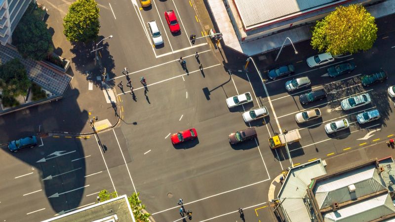 Traffic intersection from above. Image from Adobe stock