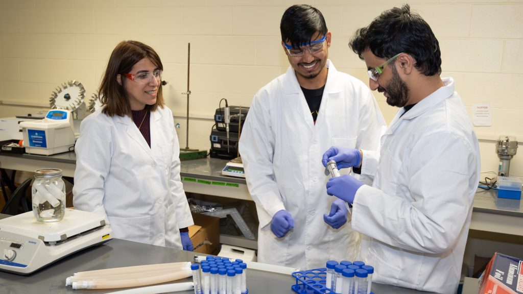 Maryam Salehi, Dibya Kanti Datta and Atif Bashir in the lab