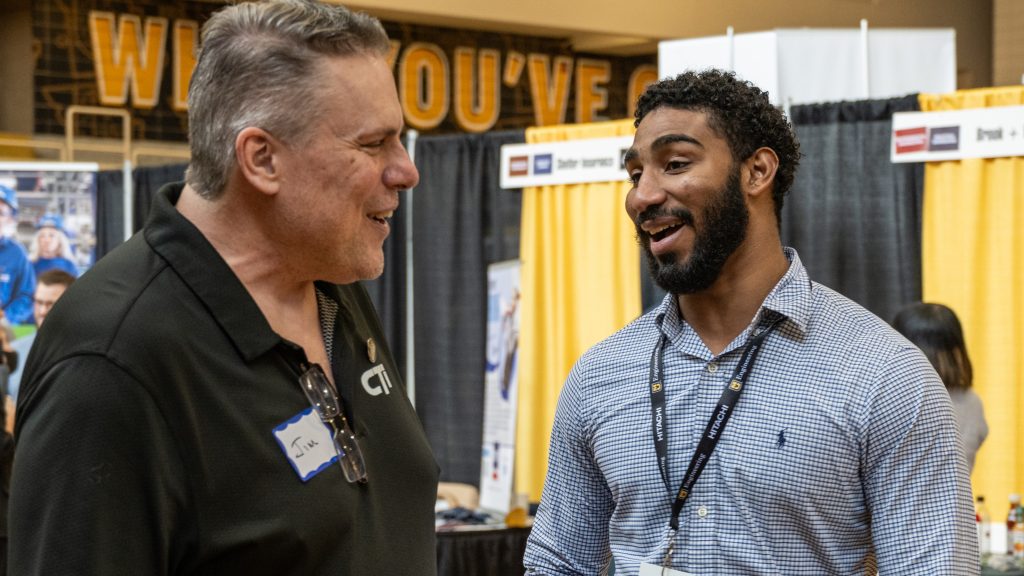 A Mizzou Engineering student engages with a company representative at the spring 2026 career fair.