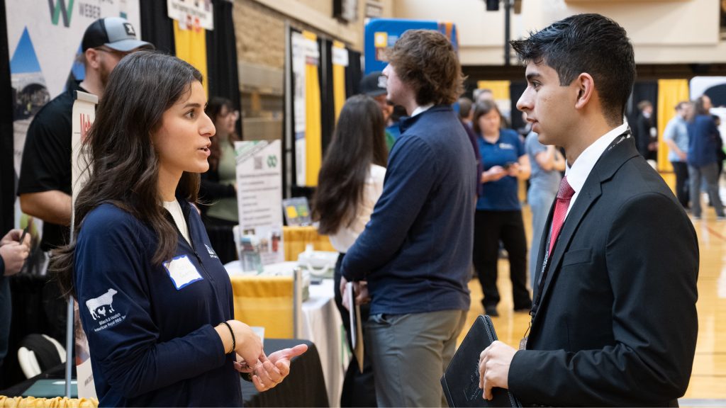 A Mizzou Engineering student engages with a company representative at the spring 2026 career fair.