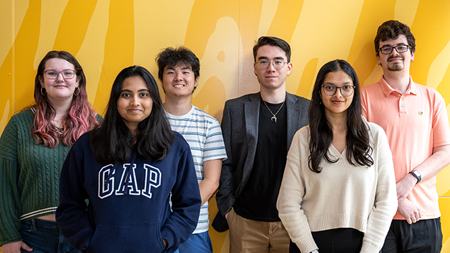 Computer science students Sophie Blick, Rohitha Sresta Ganji, Ming Lin, Nolan Park, Pari Patel and Andrew Klusmeyer