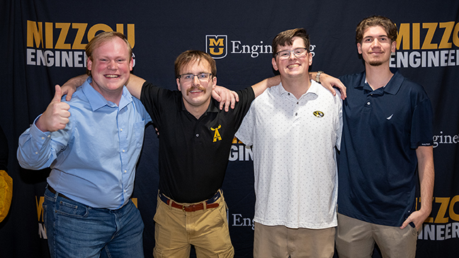 Information technology students Sam Herrmann, Andy Cross, Quincy Crawford and Tyler LePlant.