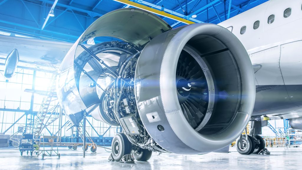 Airliner engine under repair