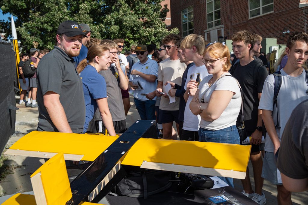 Mizzou AeroTigers interacts with students at New Student Barbecue 2026