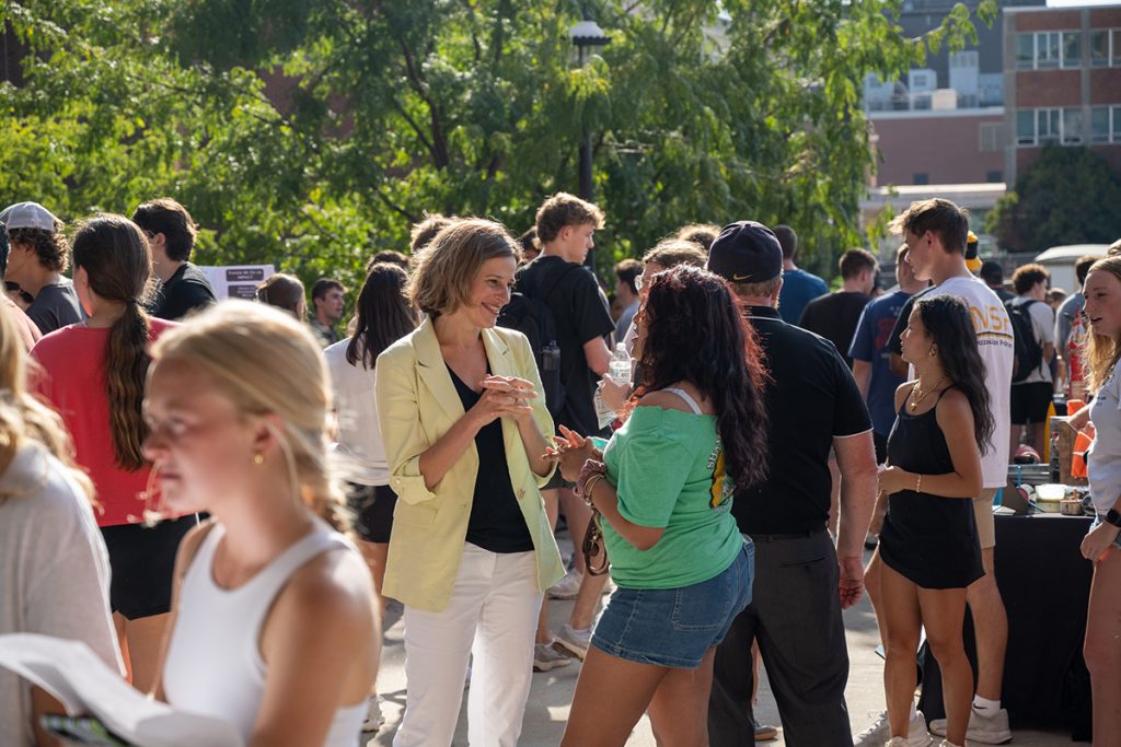 Dean Marisa Chrysochoou interacts with students at New Student Barbecue 2026