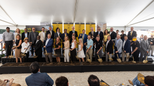 Donors, guests and campus leaders wield shovels at ceremonial groundbreaking