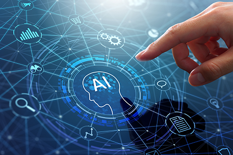 Hand touches an AI application network system
