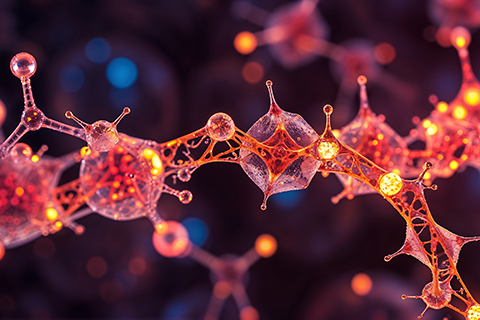 Close-up 3D Render of an Active Neural Network or Biological Cel
