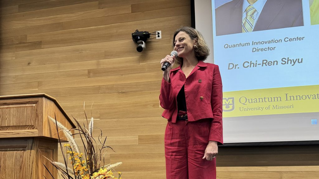 Marisa Chrysochoou addresses attendees at Mizzou Quantum Day Oct. 9, 2026